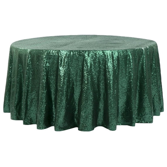 1 Pc, Glitz Sequins 120" Round Tablecloth - Emerald Green For Wedding Ceremonies & Receptions, Bridal Showers, Baby Showers, Quinceaneras, Anniversary Parties, Or Special Event