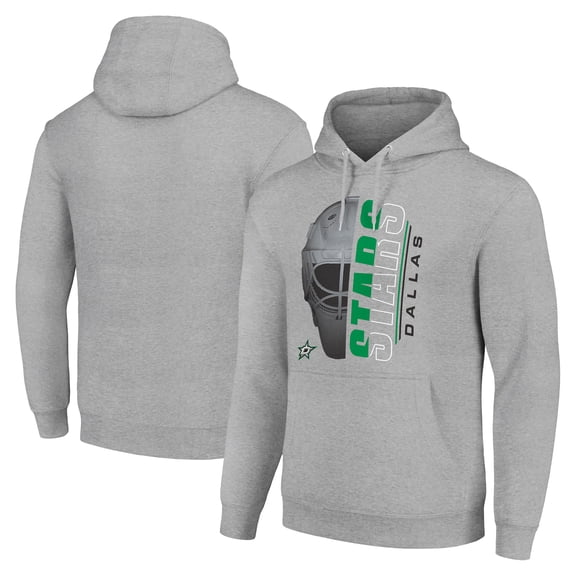 Men's Starter Heather Gray Dallas Stars Half Helmet Fleece Pullover Hoodie
