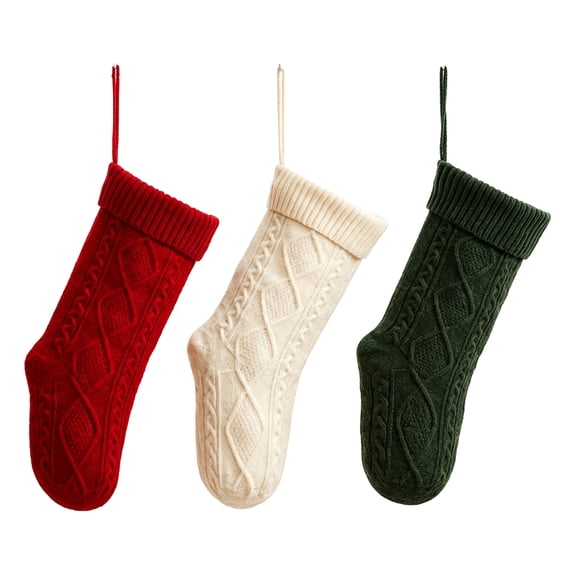 Miwamany Christmas Stockings Set of 3, Large Cable Knit Gift Socks for Xmas Fireplace Hanging, Holiday Decor Stocking for Family, Christmas Decorations Indoor