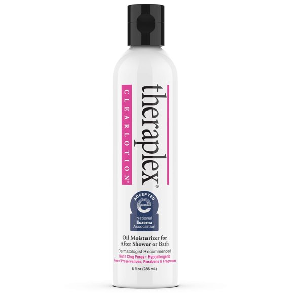 Loción emoliente transparente Theraplex (8 oz) - Sin parabenos ni conservantes No comedogénico e hipoalergénico Sin fragancia Recomendado por dermatólogos - Sello de aceptación de la Asociación Nacion