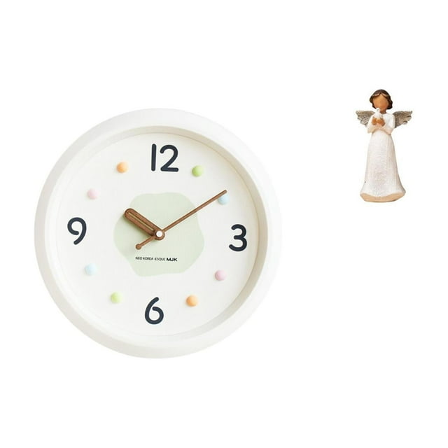 Reloj de pared redondo decorativo silencioso sin , figura de ángel de resina, elegante adorno de estante adecuado para sala de estar, dormitorio