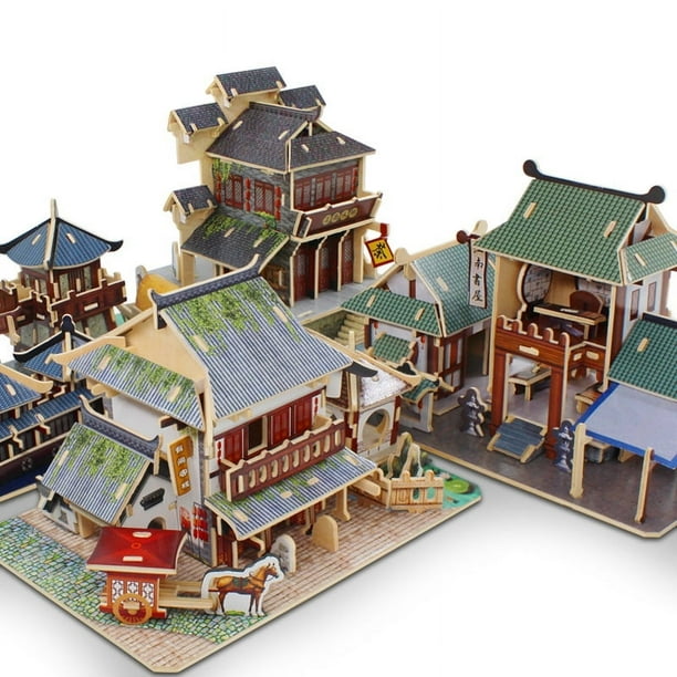 Rompecabezas tridimensional de madera en 3D de estilo antiguo de estilo chino, modelo de juguete educativo ensamblado a mano para niños