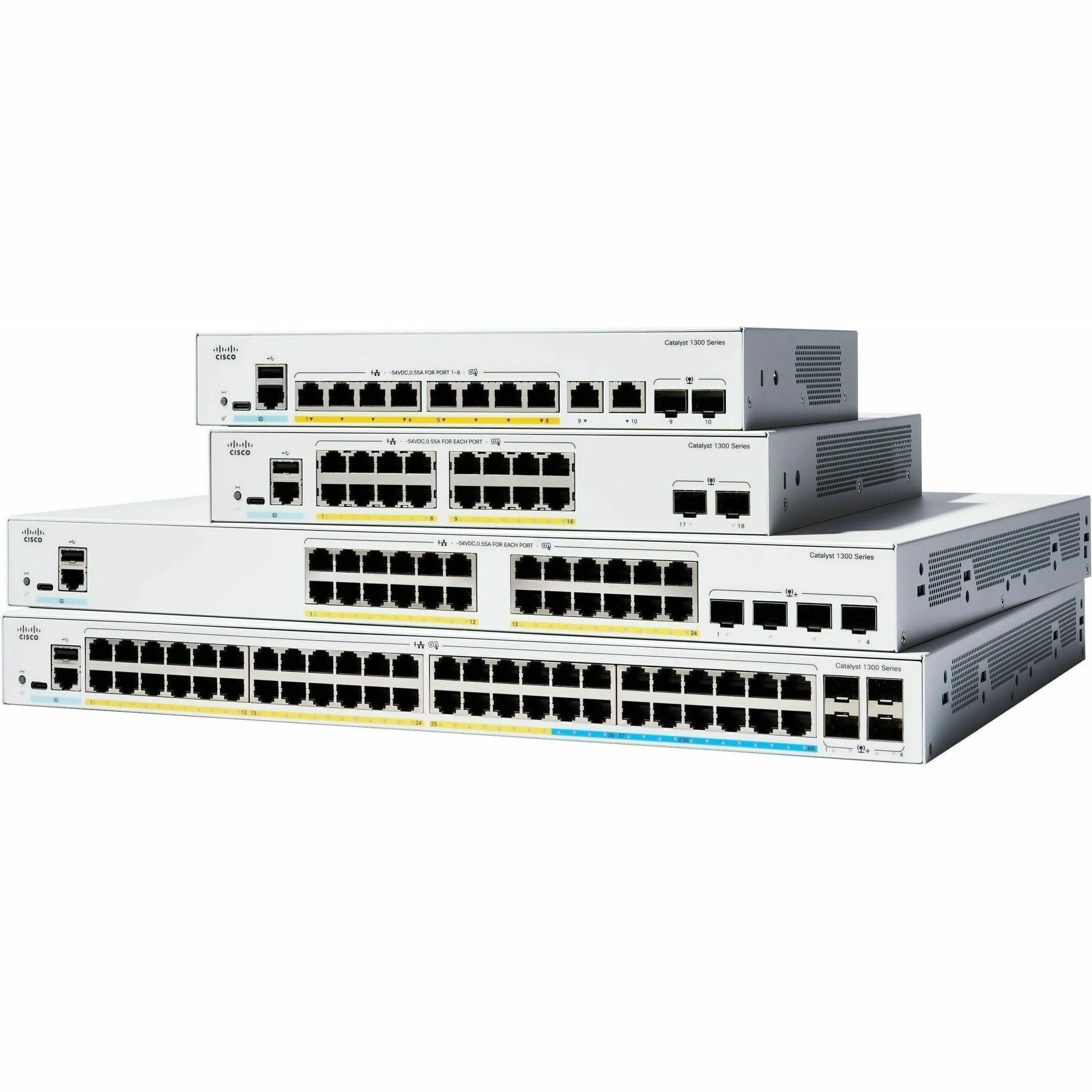 Cisco Catalyst C1300-48MGP-4X Layer 3 Switch - 48 Ports - Manageable - Gigabit Ethernet - 10/100/1000Base-T, 1000Base-X, 2.5GBase-T - 3 Layer Supported - 4 SFP Slots - 93.60 W Power Consumption - 7...