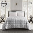 thumbnail image 2 of Dearfoams Grey Plaid Velvet Plush 7 Piece Quilt Bedding Set with Polyester Sheets, Queen, 2 of 7