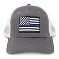 thumbnail image 2 of Thin Blue Line Flag Hat for Men and Women – Snapback Trucker Baseball Cap by International Tie (Grey White), 2 of 5