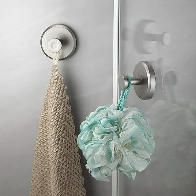 Ganchos con ventosa sin taladro | Ganchos mate para toallas de ducha, baño, puertas de cristal y espejos | Soporta 7 kg | Ganchos metálicos fáciles de instalar para colgar toallas y batas