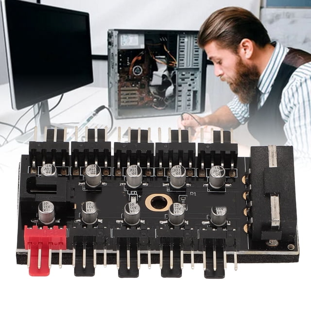 PC Chassis Fan Hub CPU Cooling Hub 10 Port 12V 4 Pin Fan PWM Hub, CPU Cooling Fan Hub for Computer Motherboard