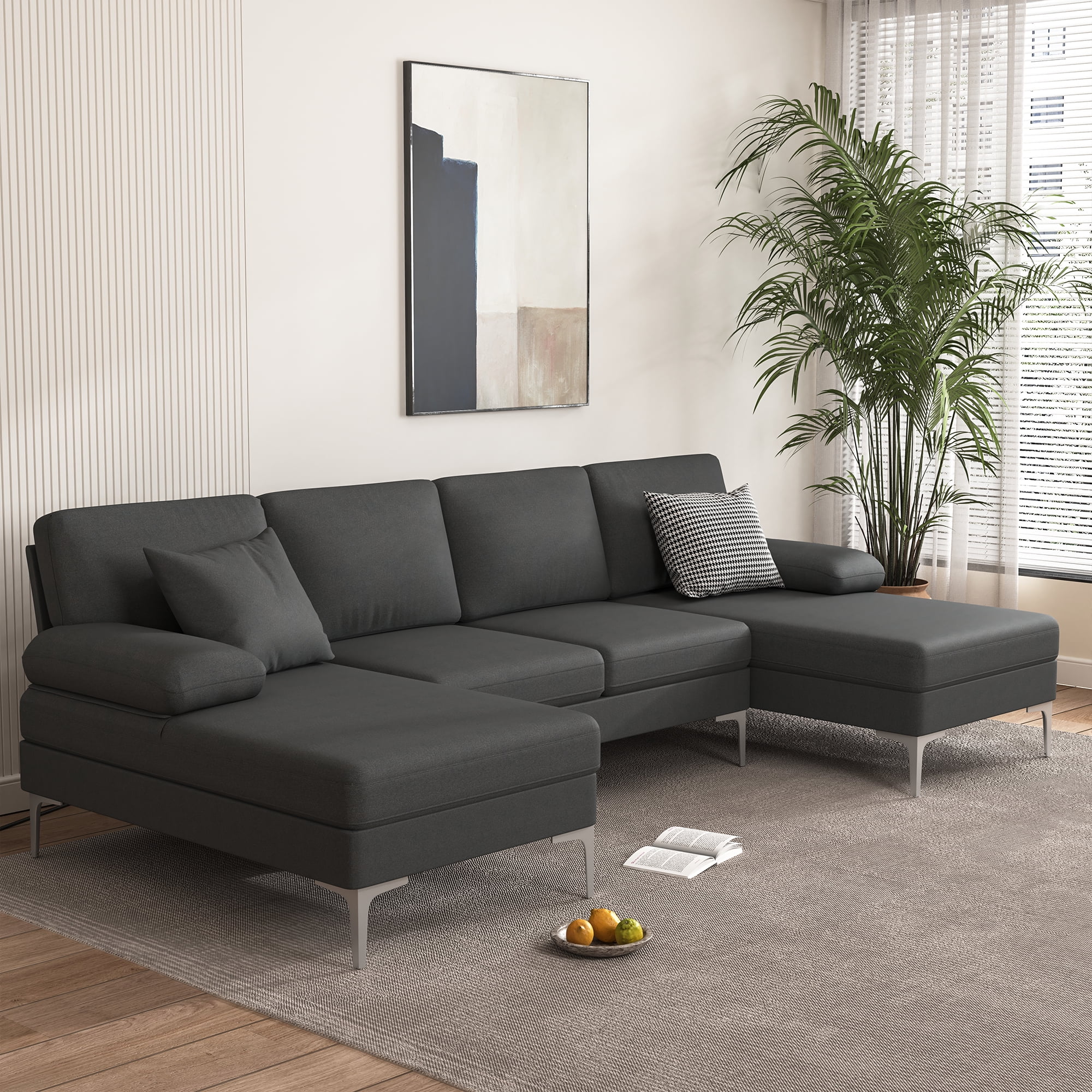 Spaco U-Shape Convertible Sectional Sofa Couch with Reversible Chaise with 4 Seats Modern Sleeper Modular Couch for Living Room, Grey Spaco U-Shape Convertible Sectional Sofa Couch with Reversible Chaise with 4 Seats Modern Sleeper Modular Couch for Living Room, Grey