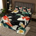 thumbnail image 2 of Erosebridal Retro Fish Coverlet Set Queen, Lotus Floral Bedding Set, Japanese Style Decor 3 Pieces, 2 of 5