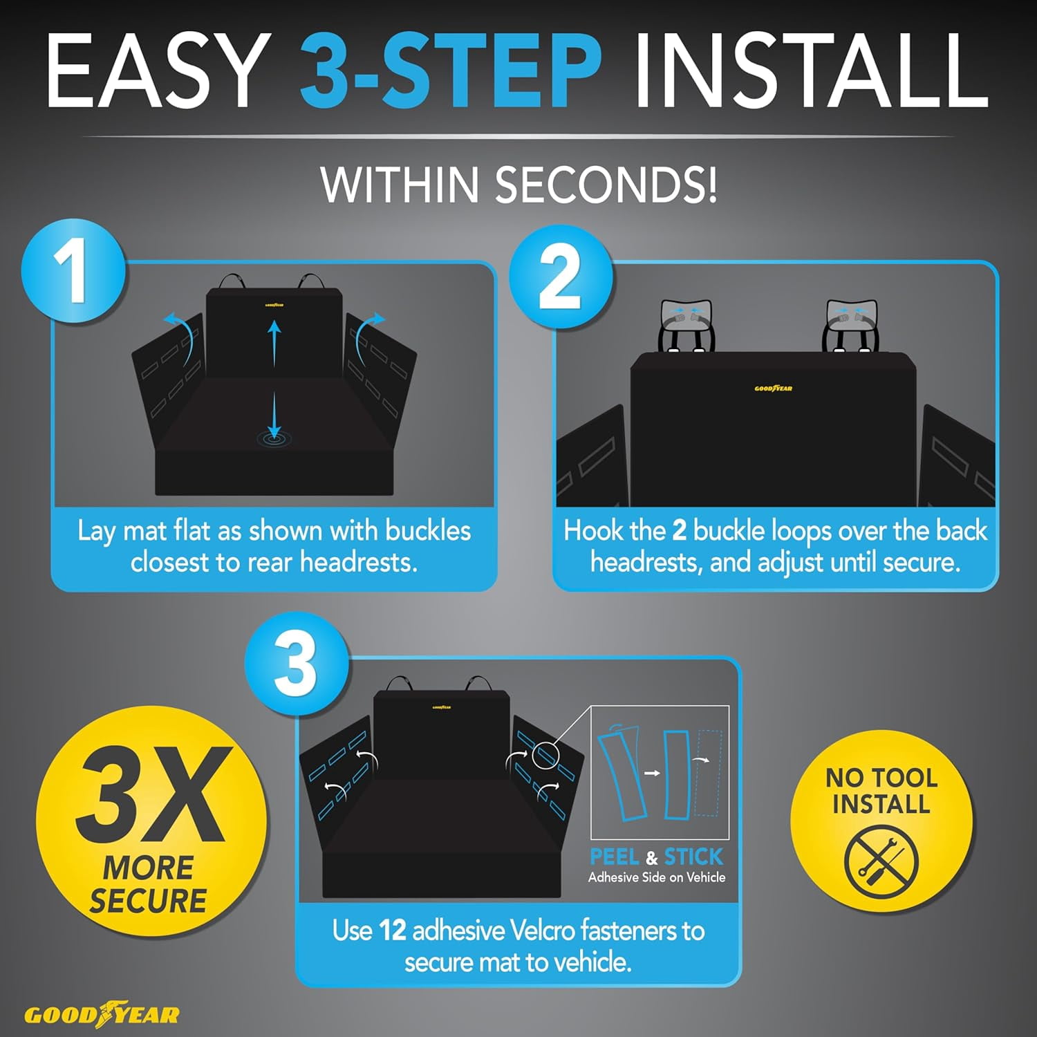 Goodyear, Waterproof, Universal Fit, Trunk Floor Mat, 67 x 61.5 in - Black