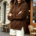 thumbnail image 5 of IUYRTFE Women's Full-Zip Track Jacket Stand Collar Oversized Casual Side Slit Sweatshirt with Pockets, 5 of 9