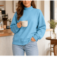 thumbnail image 5 of Women Mock Neck Sweatshirt Oversized Drop Shoulder Turtleneck Soft Long Sleeve Solid Color Pullover Casual Fall Everyday Tops Blue XL, 5 of 8