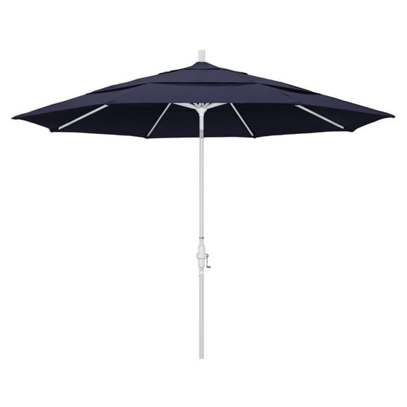 11' Aluminum Market Umbrella Collar Tilt DV Matted White/Sunbrella/Navy
