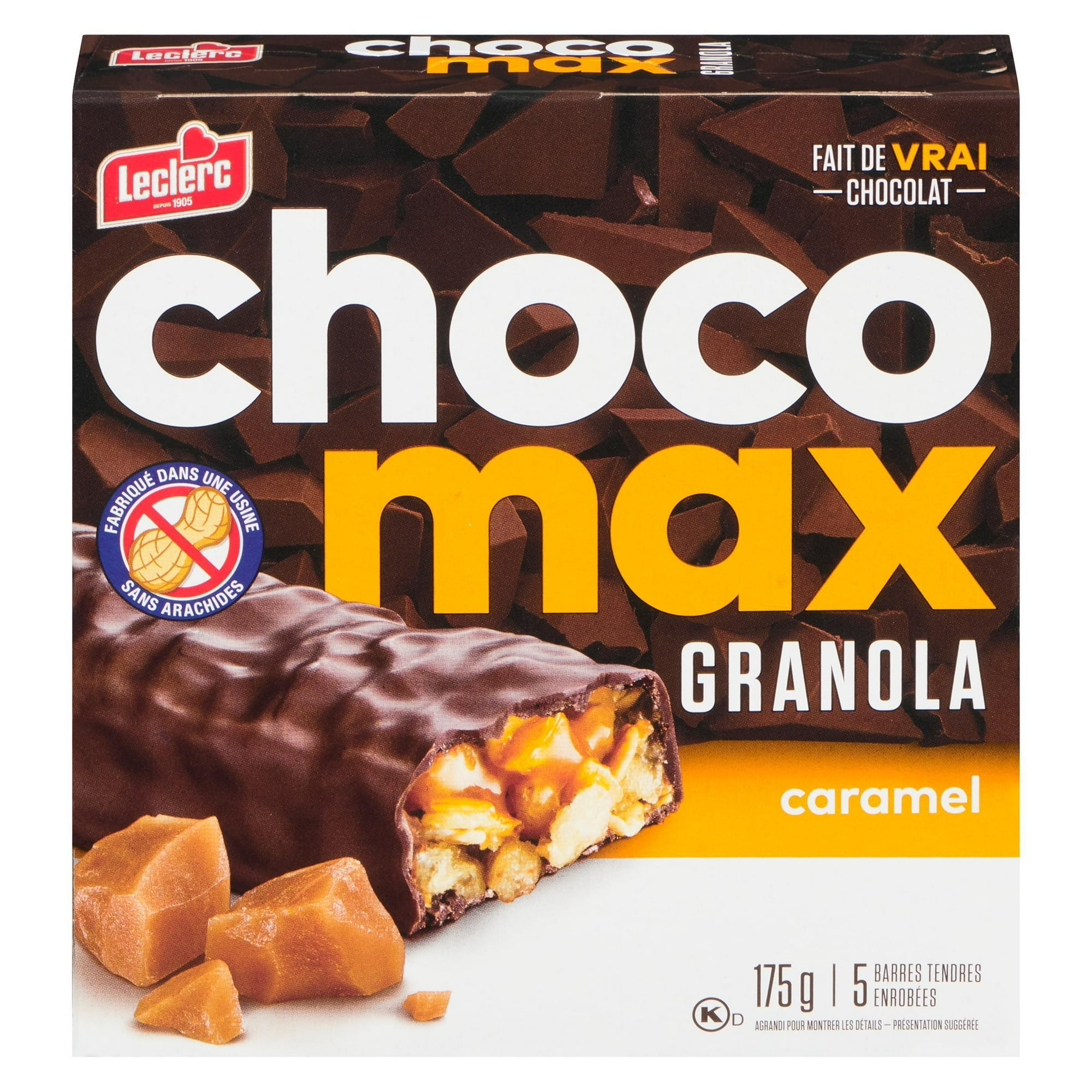 Leclerc Chocomax Caramel Granola Barres 175g/5 barres tendres enrobees