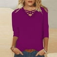 thumbnail image 4 of Summer Tops for Women 2024 Trendy Plus Size Casual 3/4 Length Sleeve V Neck Tee Shirts Fashion Henley Dressy Blouses, 4 of 5