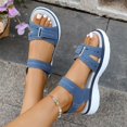 thumbnail image 6 of Wensltd Summer Flat Sandals for Women Wide Width Solid Color Round Toe Open Toe Spring Summer Outdoor Soft Sol Walking Sandals Blue, 6 of 9