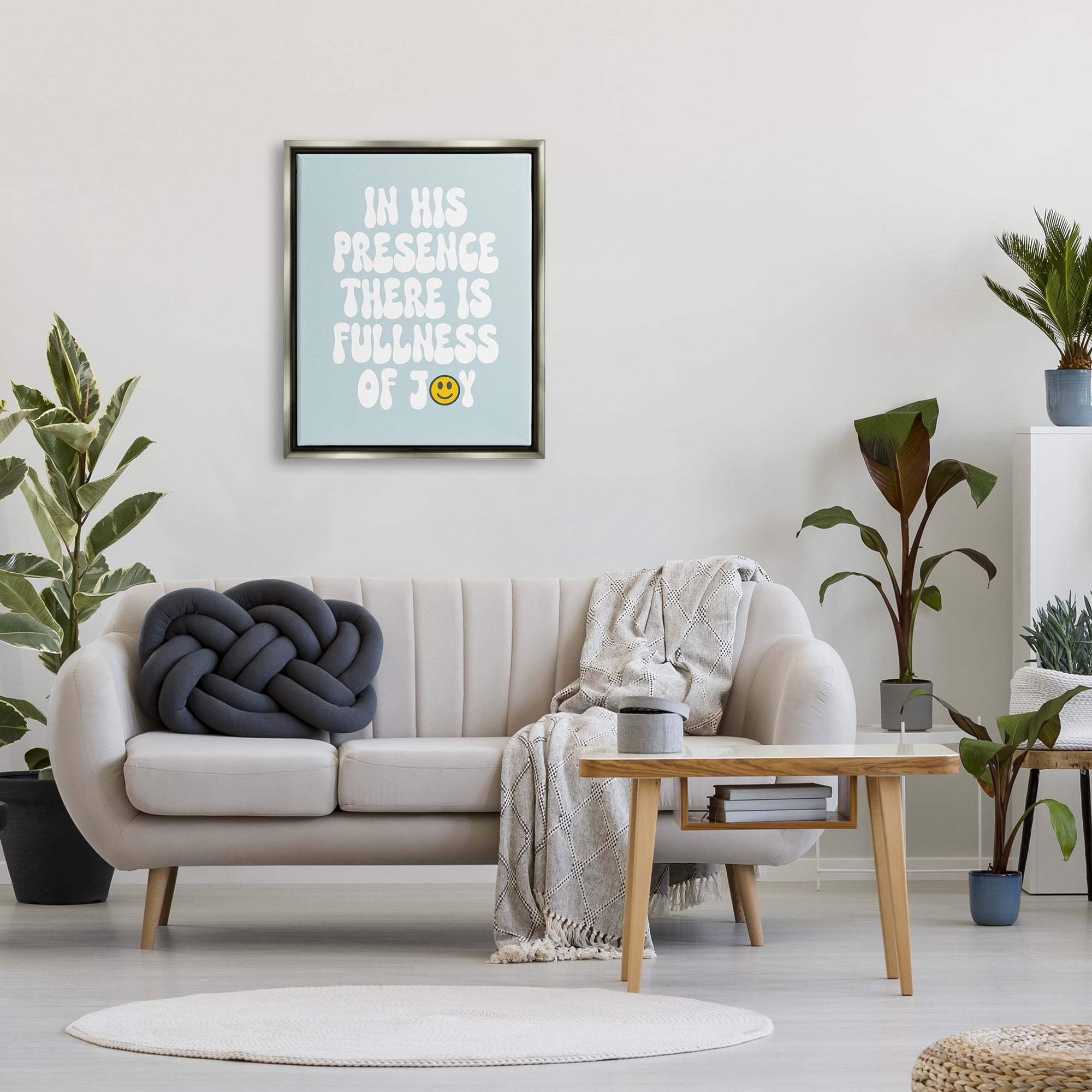 Stupell Industries Blue Religious Phrase Inspirational Painting Gray Floater Framed Canvas Art Print Wall Art, 25 x 31