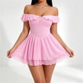 thumbnail image 7 of Levmjia Womens Satin Slip Nightgown Off Shoulder Ruffle Lace Solid Mini Dress Breathable Soft Casual Home Sleep Wear Slim Flowy Fit Nightdress Elegant, 7 of 7