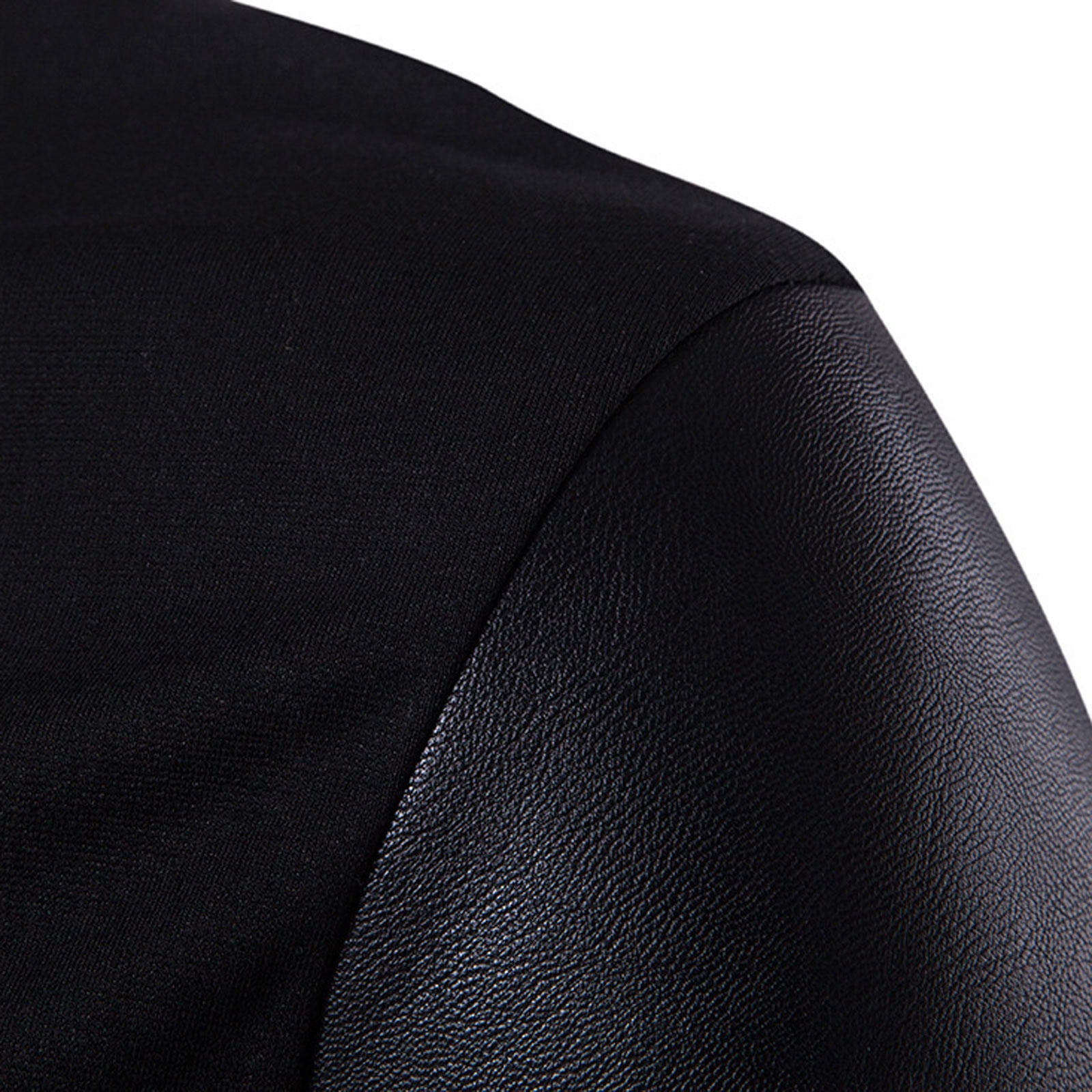 IROINNID Men's Long Sleeve Faux Leather Mid-Length Jacket Solid Color Loose Patchwork Sweater With Irregular Hem Stand Collar Slim Fitting Sweater Coat
