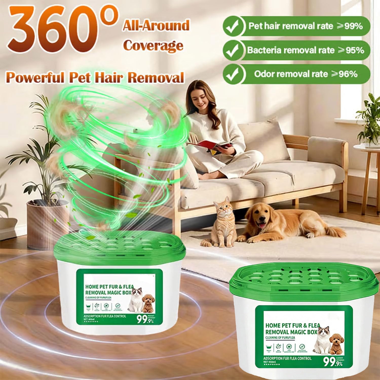 Home Pet Fur & Odor Removal Magic Box , 360 All-Around Coverage Pet Hair Remover pet magic box, Portable Odor Eliminator and Dust Collector , Indoor Air Purification Dust Removal Magic 𝐁ox(5 PCS)