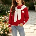 thumbnail image 2 of BLVB Kids Girls Valentine's Day Heart Pattern Knit Sweater Fashion Outfit Cute Pullover with Shawl 9-15 Years(Red,14-15 Years), 2 of 7