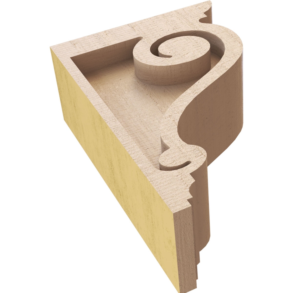 2"W x 4"D x 6"H Classic Scroll Rough Cedar Woodgrain TimberThane Corbel, Primed Tan