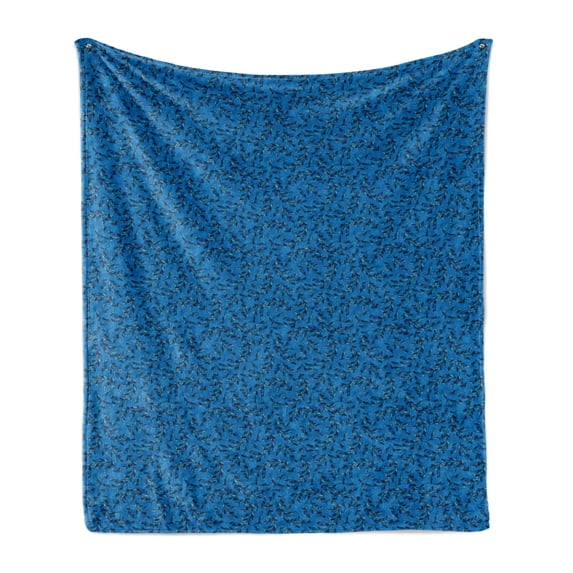 Leaves Soft Flannel Fleece Blanket, Foliage Silhouette and Outlines Pattern with Blue Tones Scenes from Nature, Cozy Plush for Indoor and Outdoor Use, 60" x 80", Blue and Violet Blue, by Ambesonne