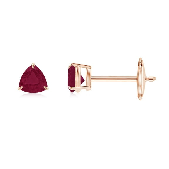 ANGARA Natural Claw-Set Trillion Ruby Stud Earrings in 14K Rose Gold for Women (Size-4mm) | July Birthstone, Birthday, Anniversary, Jewelry Gift for Women | Natural Ruby Earrings