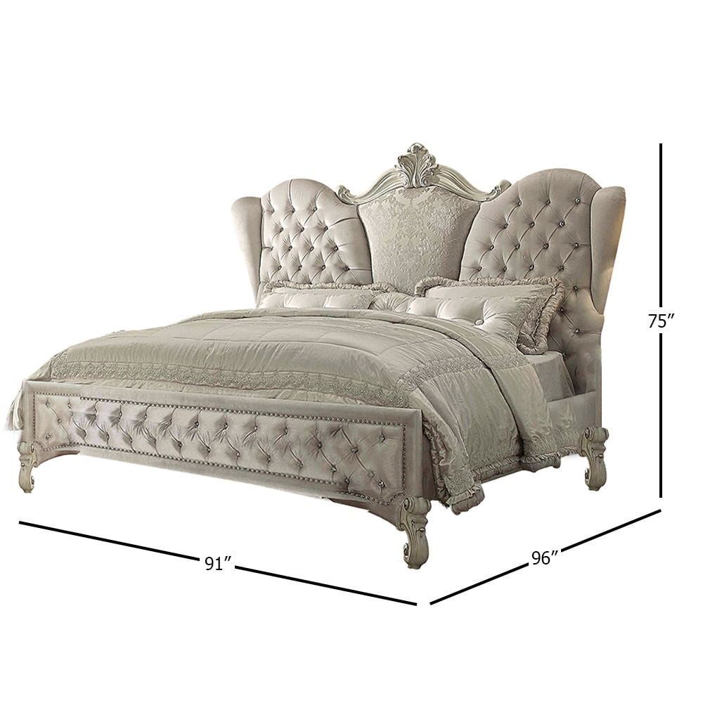 ACME Versailles Vintage-Style Queen Bed, Bone White/Ivory