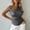 Gray, variant on Womens Slim Fit Blouses Elegant V Neck Metal Ring Off The Shoulder Wrap Tops Short Sleeve Ruched Summer Shirts