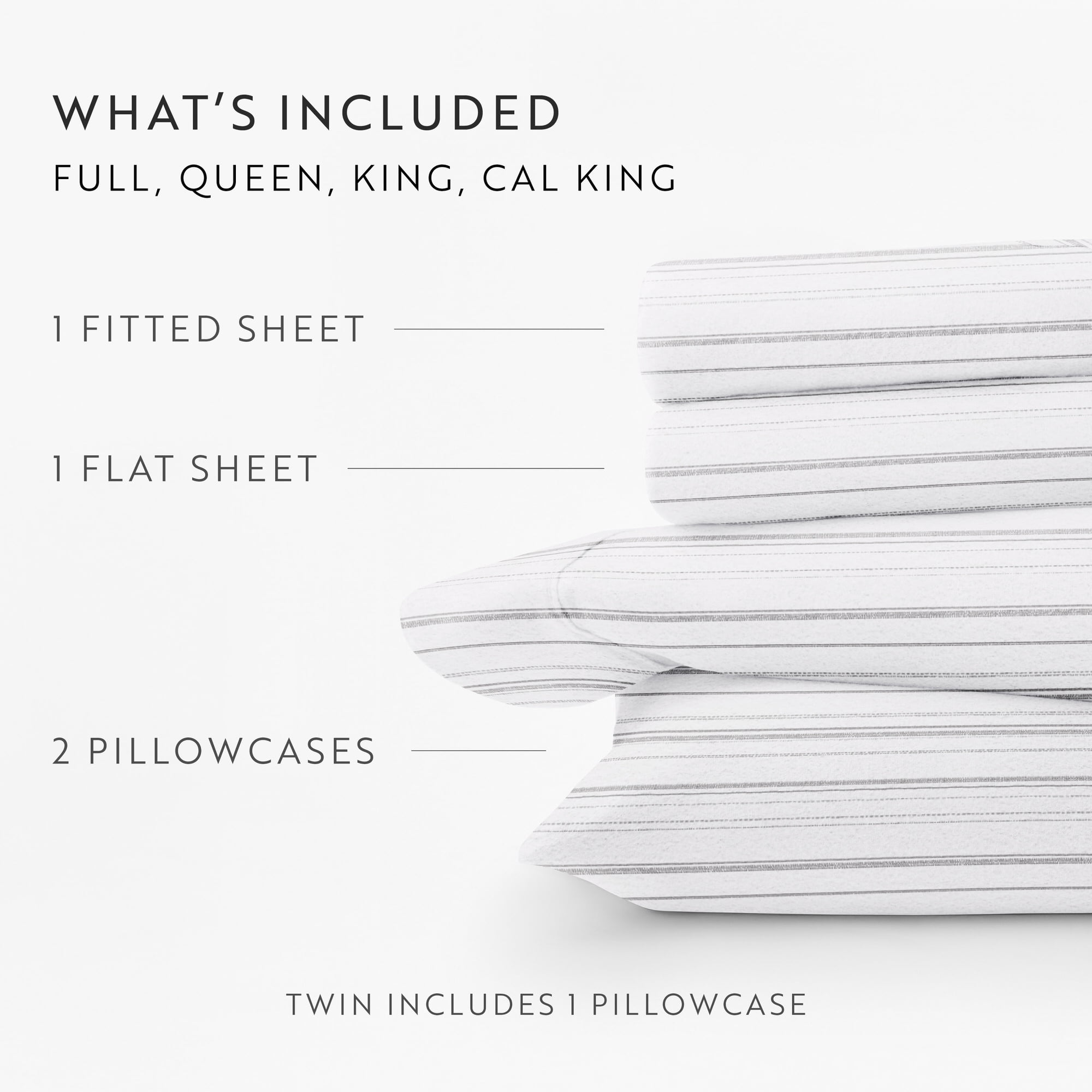 Gray Weathered Stripe 4 Piece 100% Cotton Flannel Deep Pocket Sheet Set, Twin, by Noble Linens