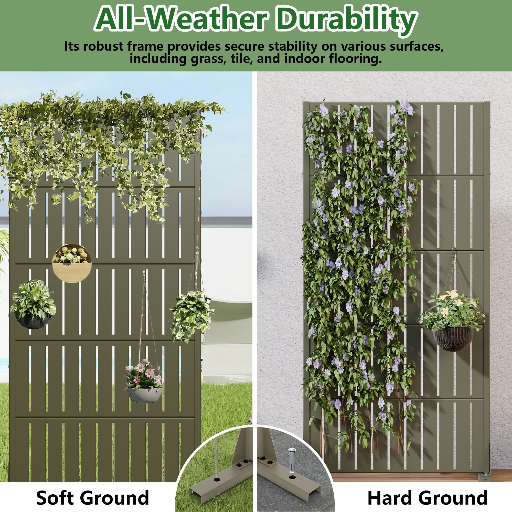 MAYEERTY 59*30in Freestanding Outdoor Privacy Screen, Metal Decorative Privacy Fence Panel, Small Space Privacy Divider for Patio, Balcony, Backyard