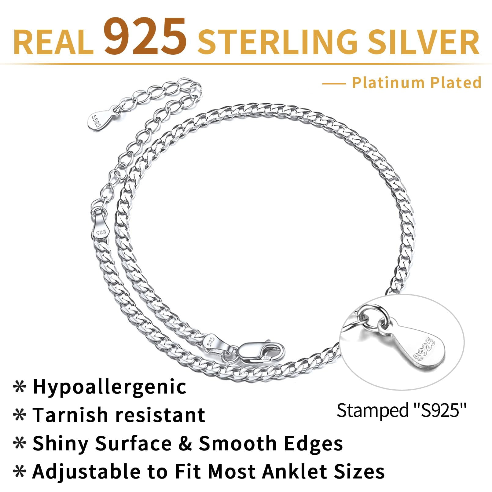 ChicSilver Simple Neutral Style Summer Cuban Chain Sterling Silver Feet Suitable for Daily Leisure, Holiday Parties, Beach Accessories