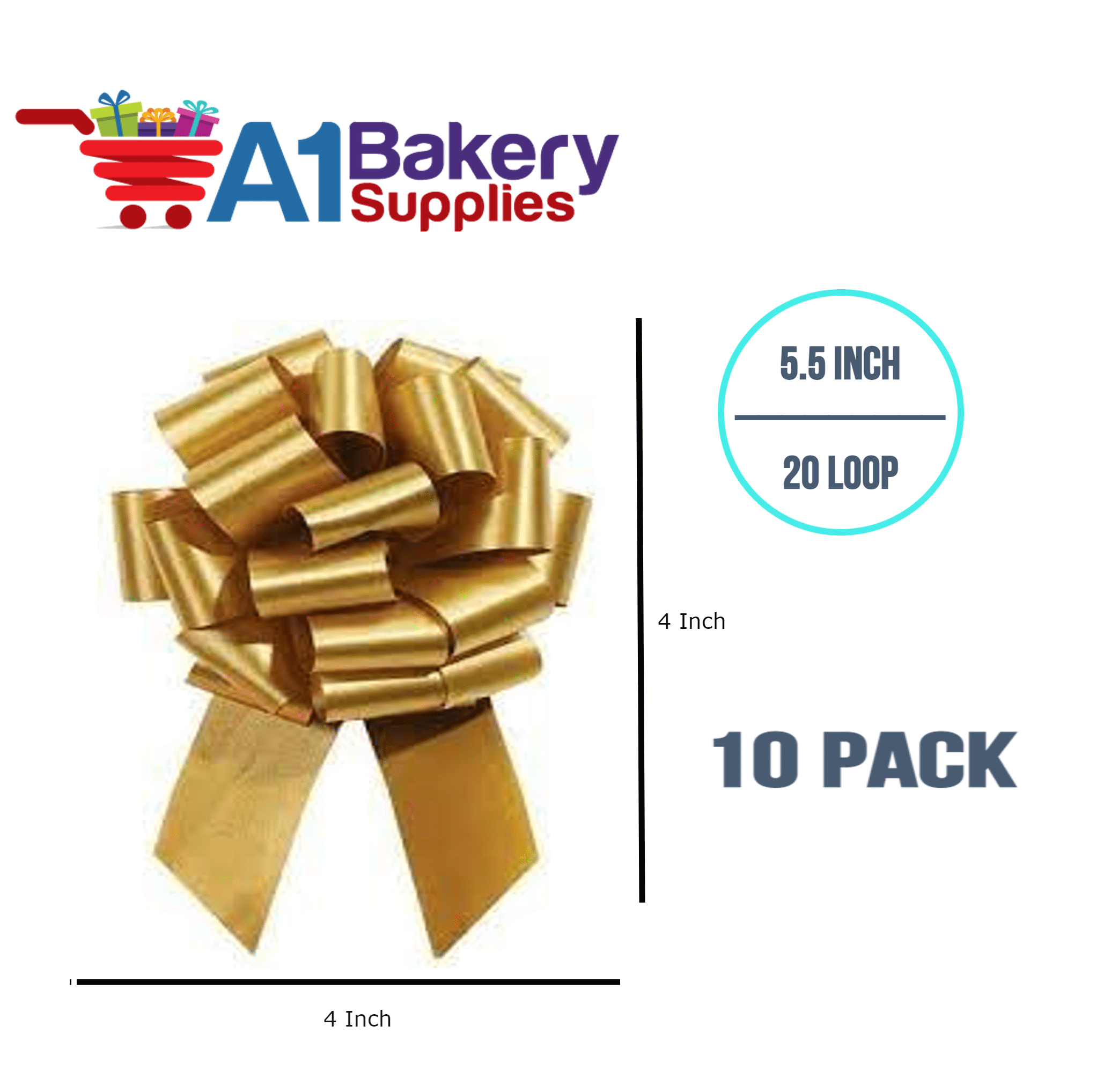 A1BakerySupplies Gift Wrap Christmas Wedding Gift Wrap Pull Bows Pull String Bows 5.5 Inch 20 Loop - Set of 10 (Holiday Gold)