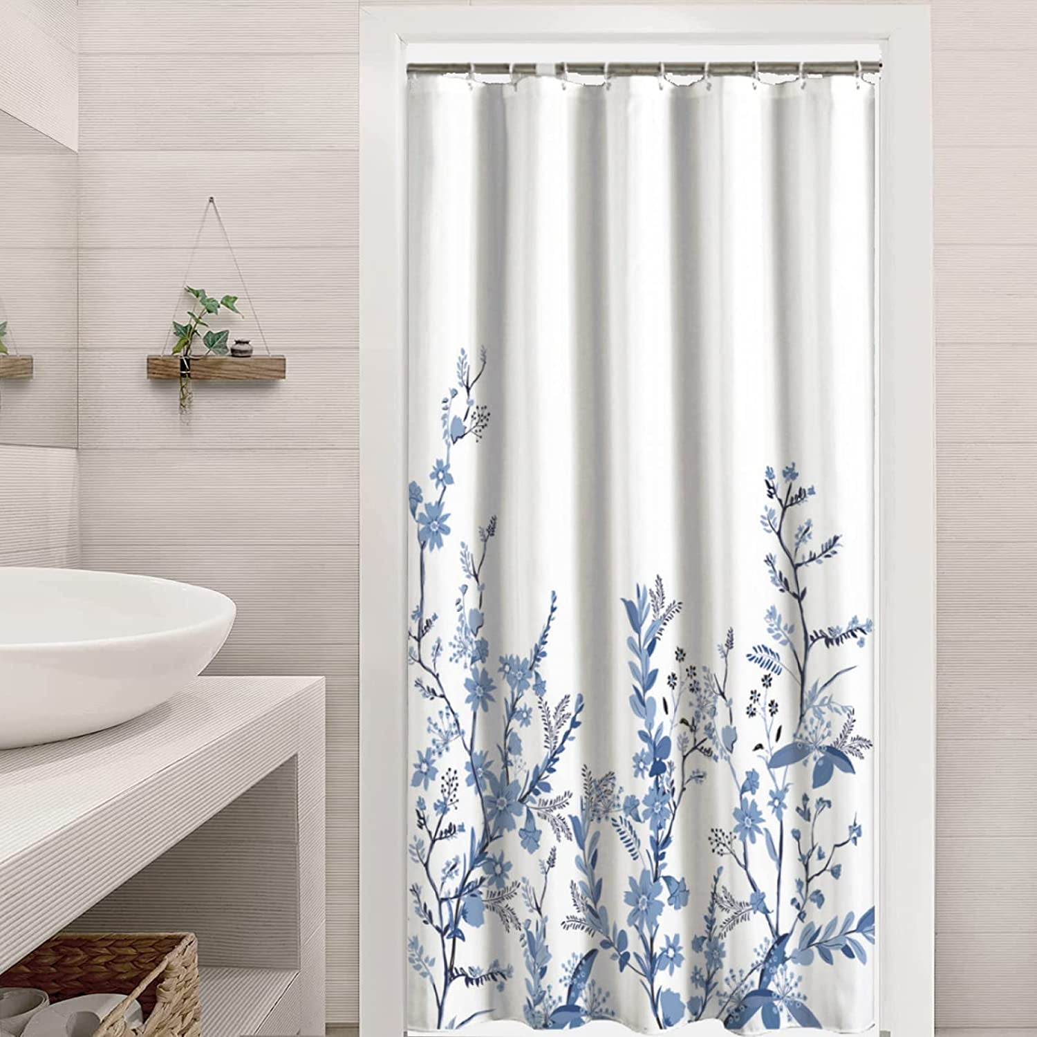 Stall Shower Curtain 36 x 72 Inch, Small Floral Leaves for Bathroom