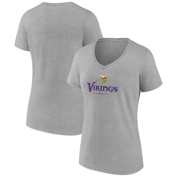 Women's Gray Minnesota Vikings Logo Team Lockup V-Neck T-Shirt