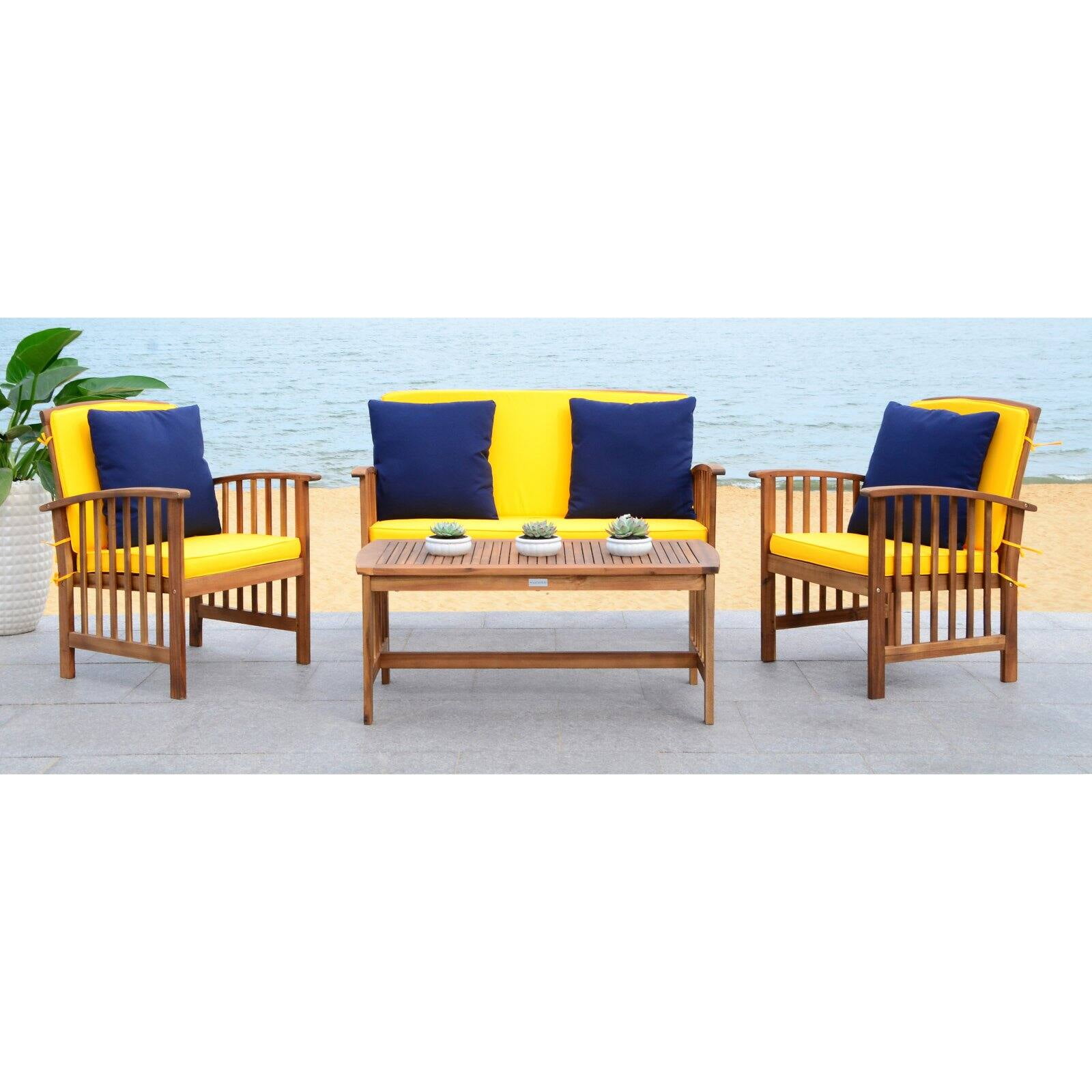 Safavieh Rocklin Outdoor Contemporary 4 Piece Living Set with Cushion