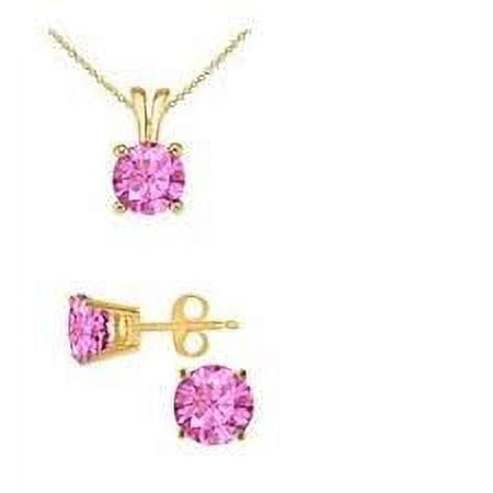 Bonjour Jewelers 18K Yellow Gold 2ct Pink Sapphire Round 18 Inch Necklace And Earrings Set Plated