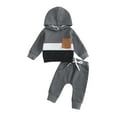 thumbnail image 1 of Gupgi Baby Boy Fall Clothes 3 6 9 12 18 Months 2T 3T Color Block Hoodie Sweatshirts Pants 2Pcs Set, 1 of 9
