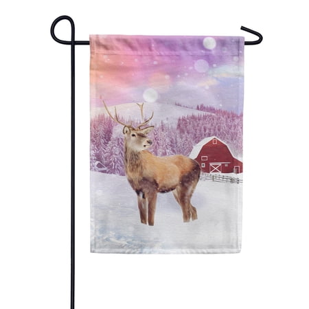 America Forever Winter Farmhouse Garden Flag Double Sided Vertical 12.5 x 18 inches for Outdoor, Yard, Porch Happy Holiday Let it Snow Snowfall Elk Outdoor Garden Décor