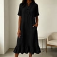thumbnail image 4 of Bxsruta Womens Casual Dress Short Sleeve V Neck Shirt Dress Midi Ruffle Hem Summer Vacation, 4 of 8