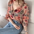 thumbnail image 4 of ICHUANYI Liquidación Moda Mujer Gasa Manga Larga Puff Impreso Cuello En V Camisas con Botones para Mujer ICHUANYI WER202308231138, 4 of 9