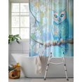 thumbnail image 2 of Split Shower Curtain for Transfer Bench, Teal Blue Owl Fabric Shower Curtains for Bathroom, Modern Flowers Birds on Branch Tub Sliding Transfer Bench Waterproof Bath Curtains 72"x78", 2 of 9