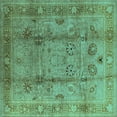 thumbnail image 1 of Ahgly Company Machine Washable Indoor Square Oriental Turquoise Blue Industrial Area Rugs, 8' Square, 1 of 4