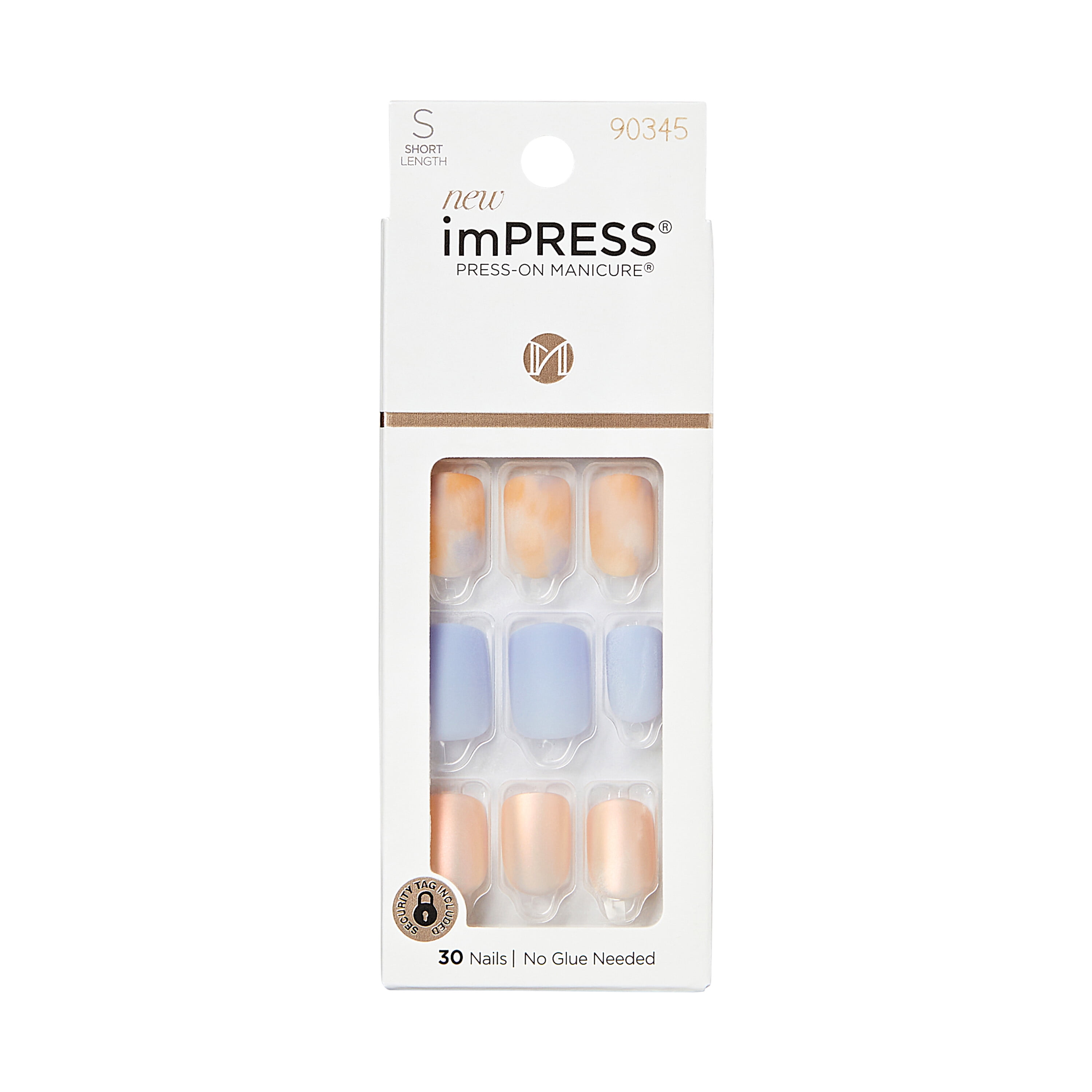 KISS imPRESS Long-Lasting Short Square Gel Press-On Nails, Matte Medium Blue, 30 Pieces