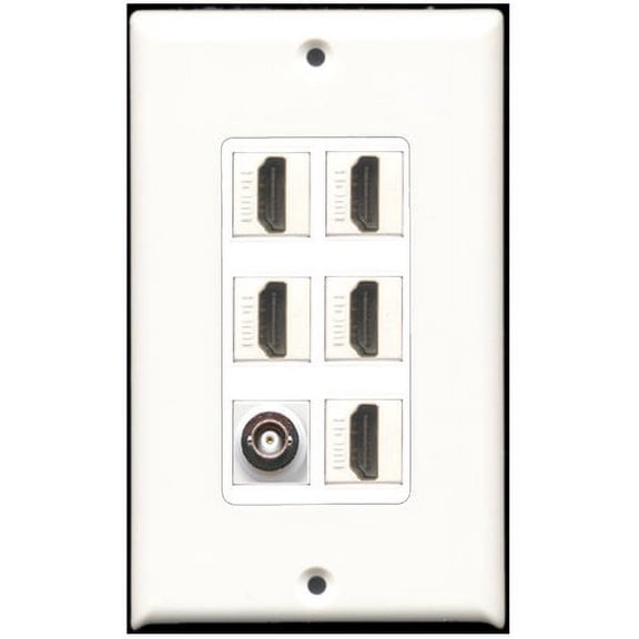 RiteAV - 5 Port HDMI 1 BNC Wall Plate White