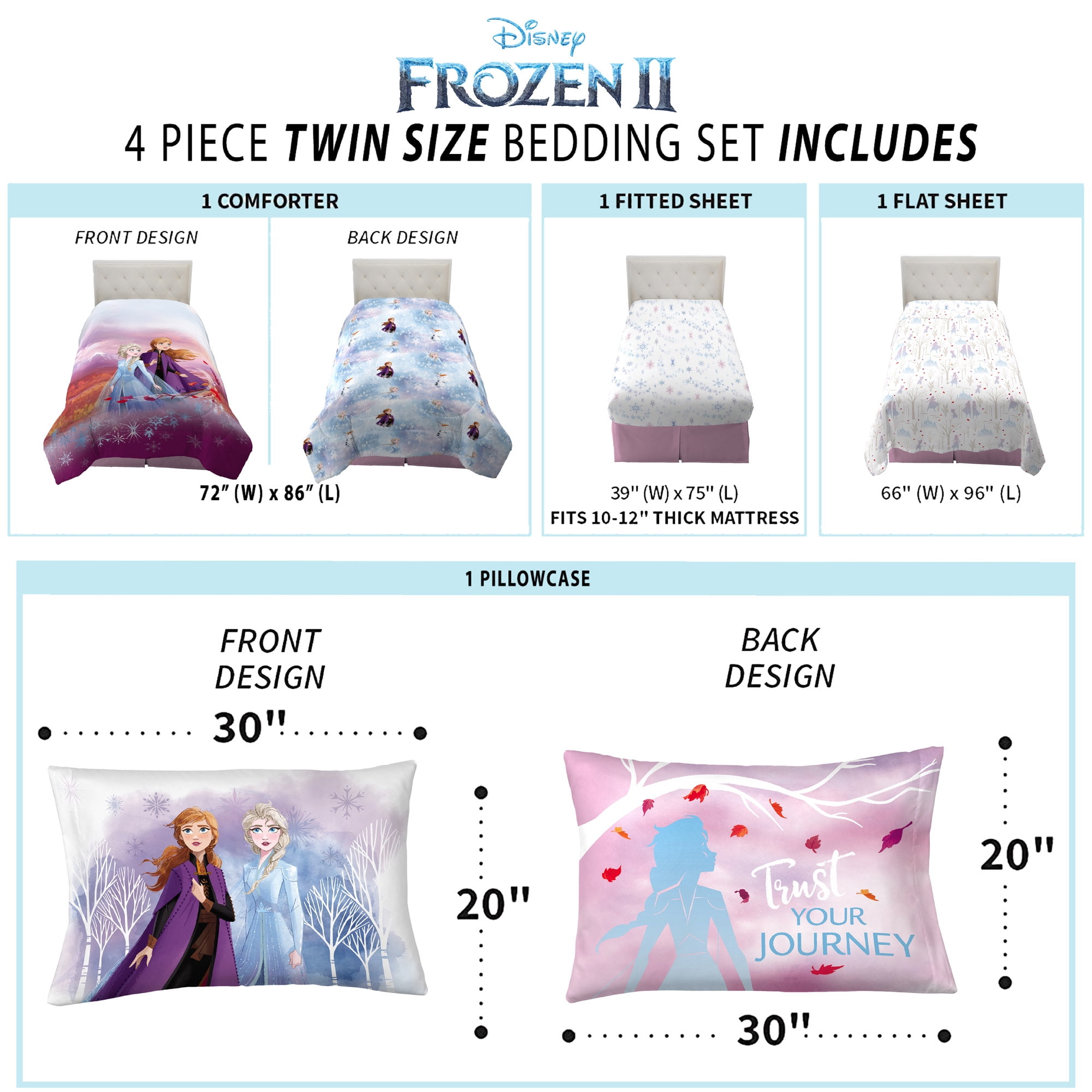 Disney Frozen Kids Twin Bed in a Bag, Comforter and Sheets, Purple and Blue