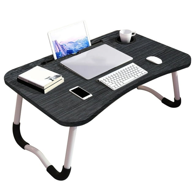 Bureau de Lit Bureau d'Ordinateur Portable Table de Lit pour Enfants Bureau de Chambre pour Ordinateur Portable Bureau d'Ordinateur Portable pour Enfants avec Porte-Gobelet Panneau de Densité Table de Lit Pliable pour Chambre Domestique
