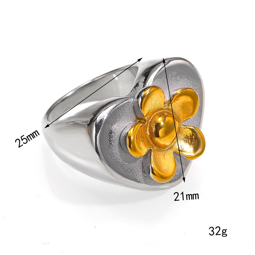 PAMTIER Vintage Flower Stainless Steel Gold Plated Heart Signet