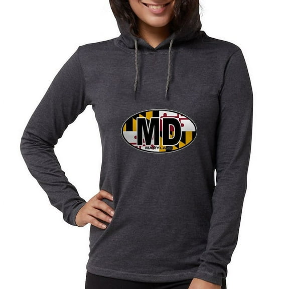 CafePress - Maryland MD Oval (W/Flag) Long Sleeve T Shirt - Womens Hooded Shirt
